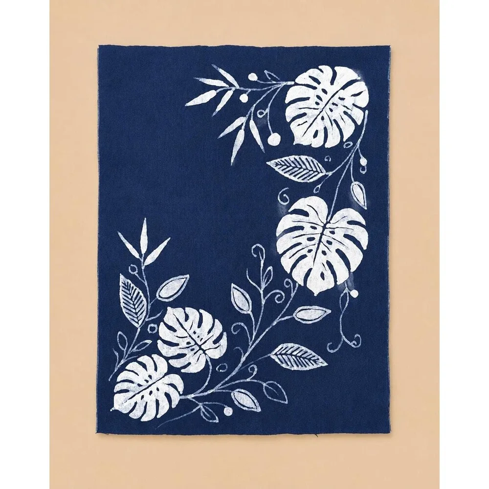 Handmade Indigo Batik Monstera Placemats, Botanical Table Mats, Kitchen Dining